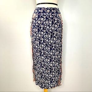 Curved Hem Floral Maxi Skirt